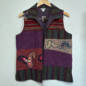 Vintage Christopher & Banks Embroidered Patchwork Vest Size Medium